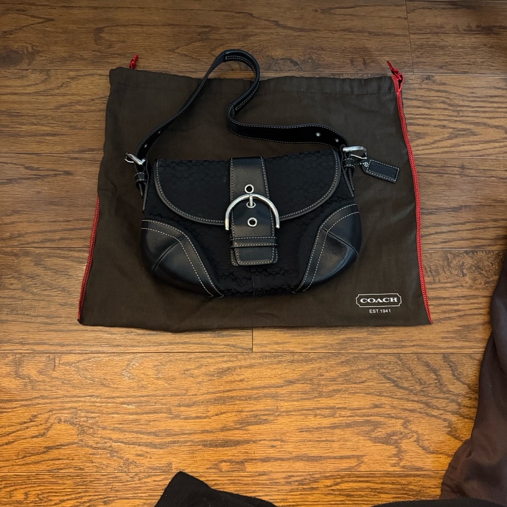 Coach Black and Silver Leather Crossbody Bag